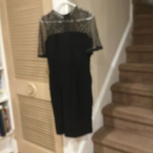 Jason Wu black cocktail dress w/ lace & pearl accents